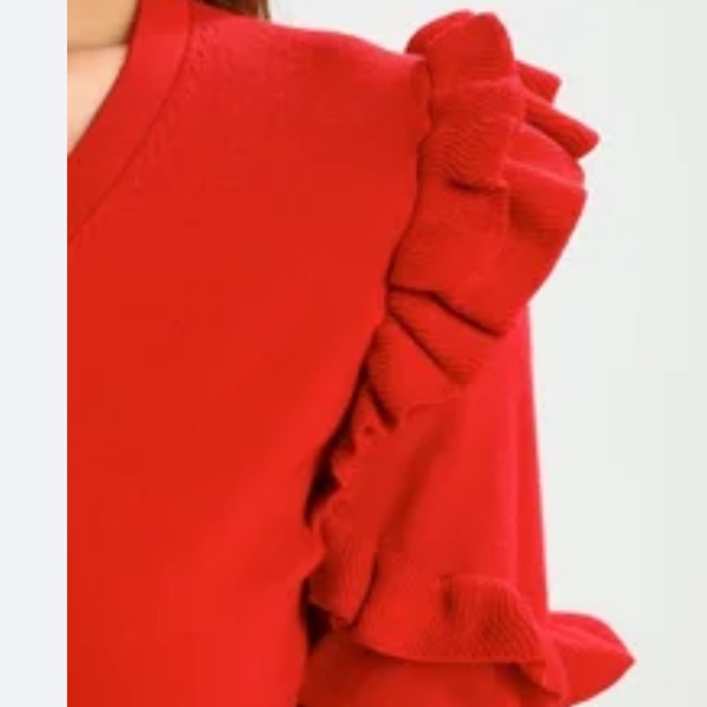 Merino Wool Ruffle Trim Sweater - Picture 2 of 9